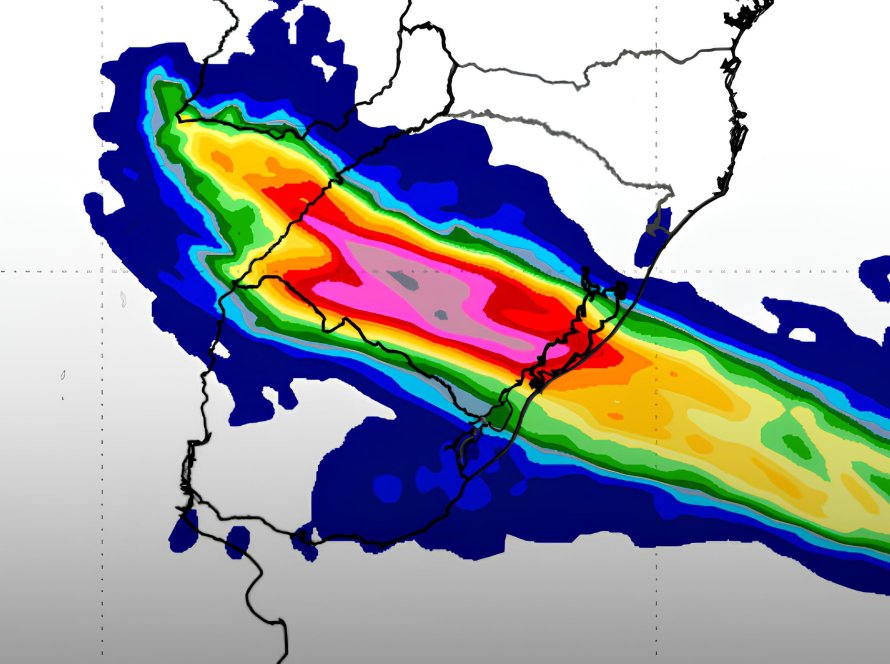 Chuva sobre o Rio Grande do Sul deve superar 100 mm em 24h, mostra prognóstico do Inmet