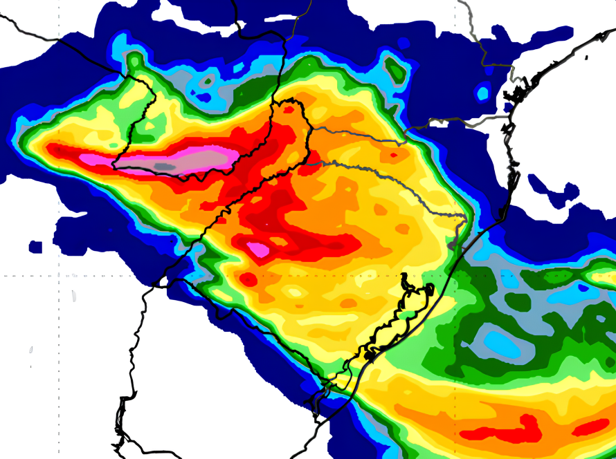 Nova rodada de chuvas sobre Rio Grande do Sul, Santa Catarina e Paraná ocorre a partir de 5ª feira (19)