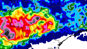 Inmet mostra fortes chuvas previstas entre o sul de Mato Grosso do Sul e oeste de São Paulo