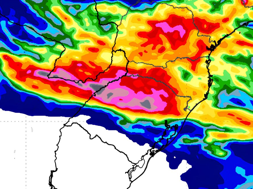 Projeção do Inmet mostra fortes chuvas sobre o Rio Grande do Sul no início de dezembro