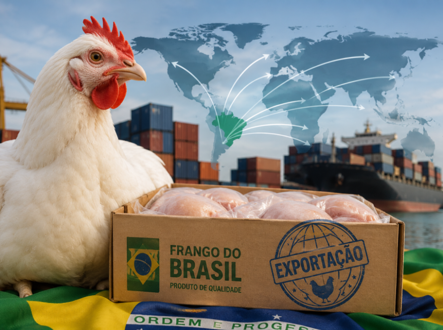 Brasil amplia produção e lidera exportações no mercado global que atinge 107,393 milhões de toneladas de frango